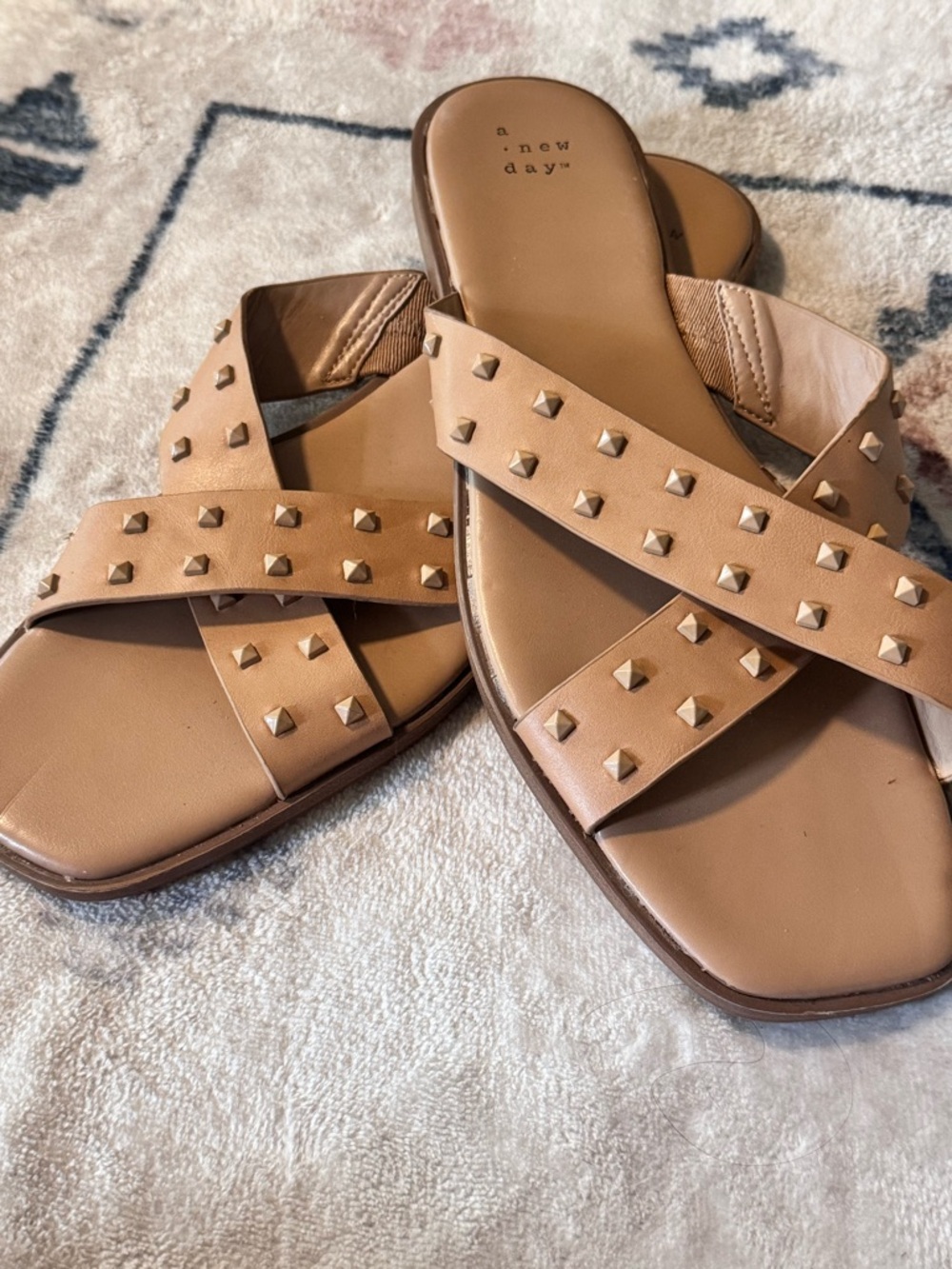 🌟 a new day Tan Studded Crisscross Slide Sandals